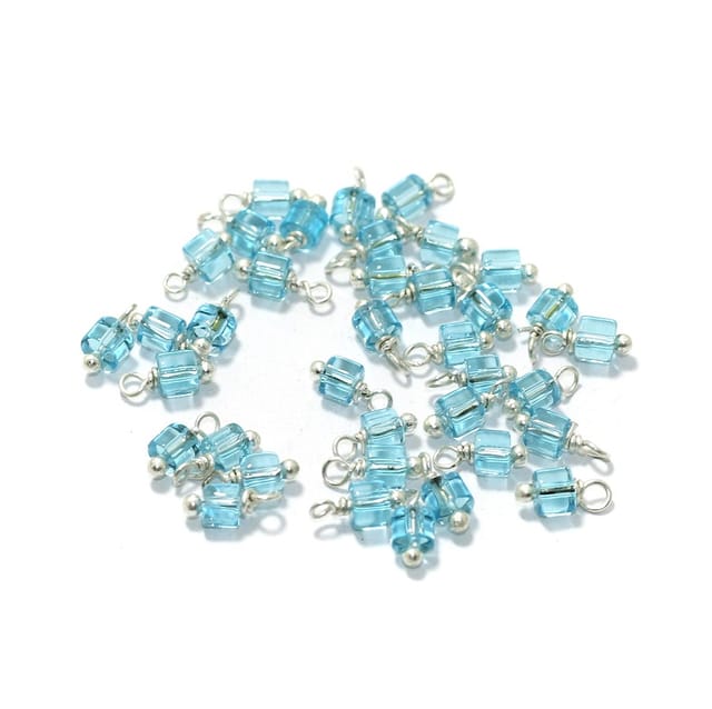 100 Pcs, 4mm Glass Loreal Beads Turquoise Silver Plated