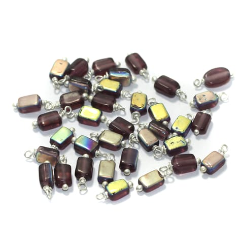 165 Pcs, 7mm Glass Loreal Beads Purple Silver Plated