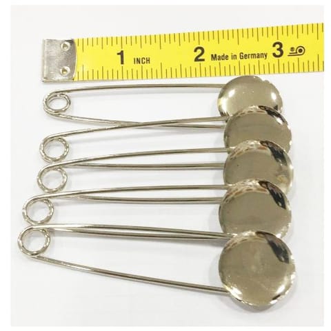 Metal Safety Pins With Round Brooch Pin Fitting 3 Inches