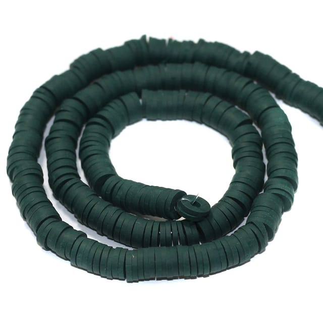 Dark Green Polymer Clay Fimo Ring Beads 1 String, 6mm