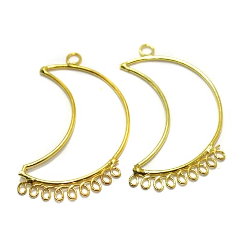 2 Pairs Brass Earrings Components Chandbali Golden 1.75 Inch