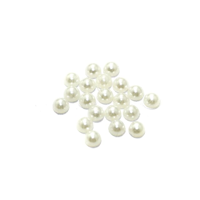 100 Gms  Acrylic Pearl Cabochons Stone White 4 mm