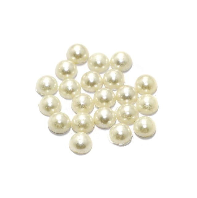 100 Gms  Acrylic Pearl Cabochons Stone White 6mm