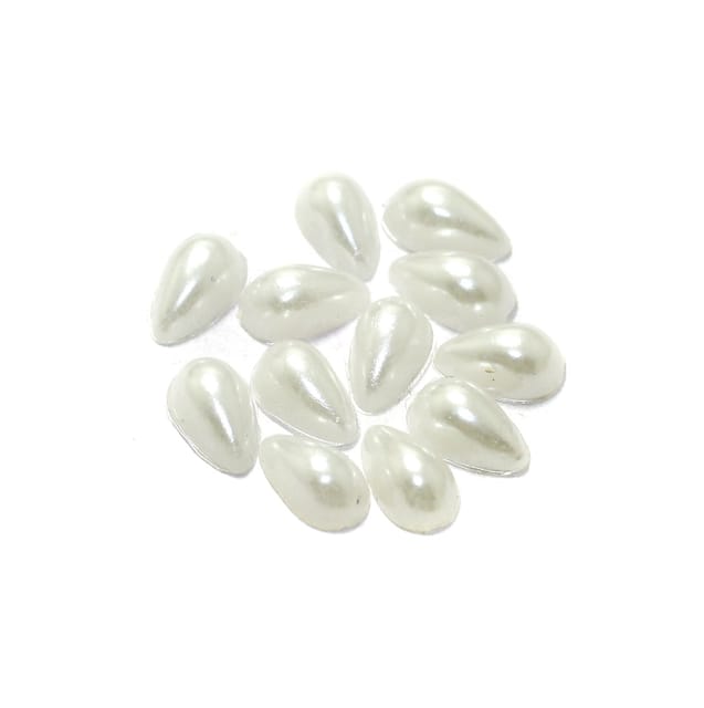 100 Gms  Acrylic Pearl Cabochons Stone White10x6mm