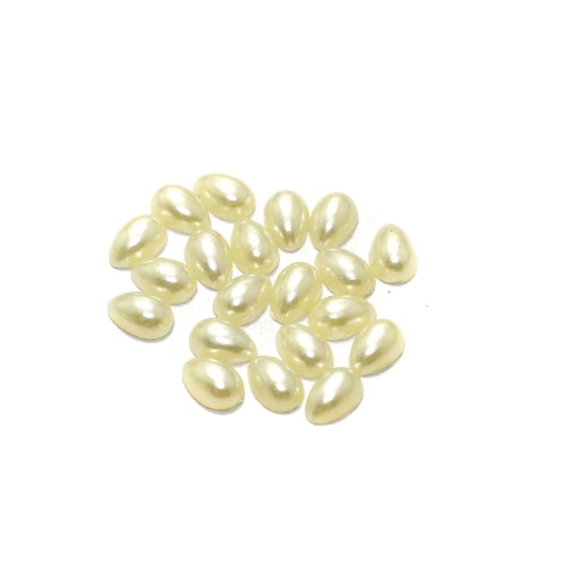 100 Gms Acrylic Pearl Cabochons Stone Off White Drop 6mm