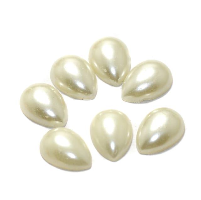 100 Gms Acrylic Pearl Cabochons Stone Off White Drop 18mm