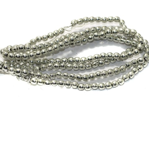 50 Gm Metal Hammered Round Beads Silver 4mm