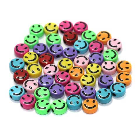 500 Pcs Acrylic Round Smiley Beads Multicolor 9mm