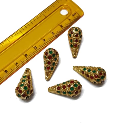 5pcs, 12x25mm, Multi Jadau Drop Beads