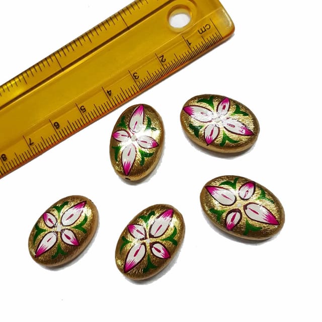 5pcs, 16x24mm Golden Handpainted Beads For Rakhi, Jewellery Making etc