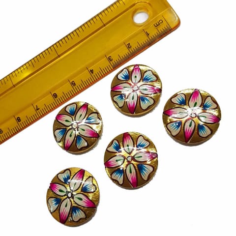 5pcs, 22mm Golden Handpainted Beads For Rakhi, Jewellery Making etc