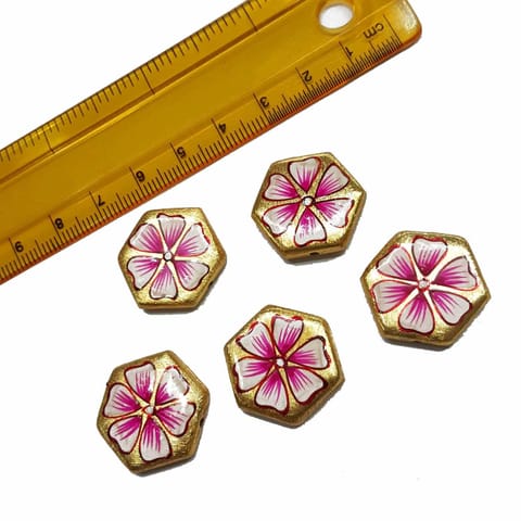 5pcs, 20x23mm Golden Handpainted Beads For Rakhi, Jewellery Making etc