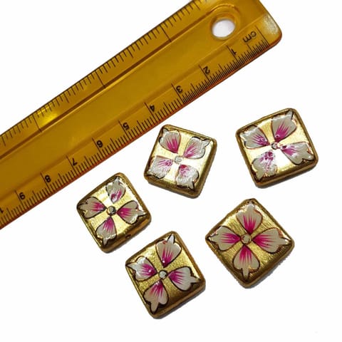 5pcs, 18mm Golden Handpainted Beads For Rakhi, Jewellery Making etc