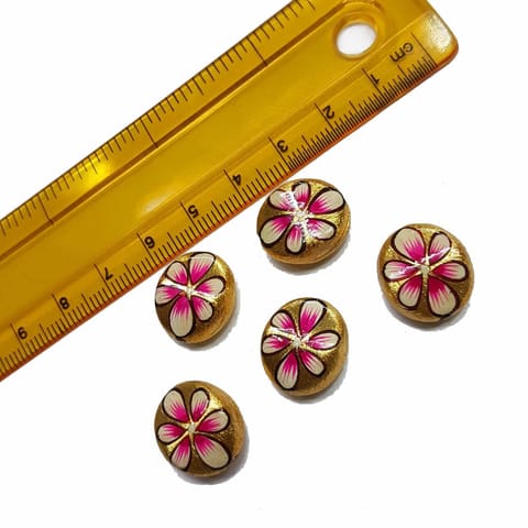 5pcs, 14x16mm Golden Handpainted Beads For Rakhi, Jewellery Making etc