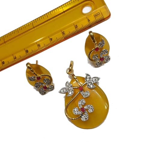 1 pc, AD Stone Pendant- 1.75 inches, Earrings- 0.75 inches