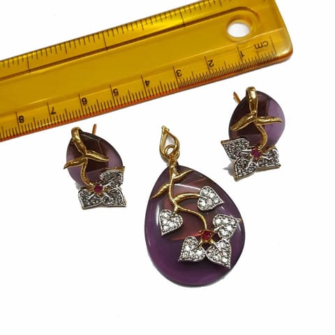 1 pc, AD Stone Pendant- 1.75 inches, Earrings- 0.75 inches
