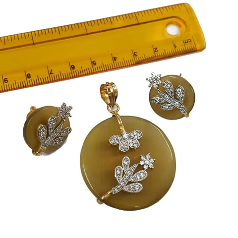 1 pc, AD Stone Pendant- 2 inches, Earrings- 0.75 inches