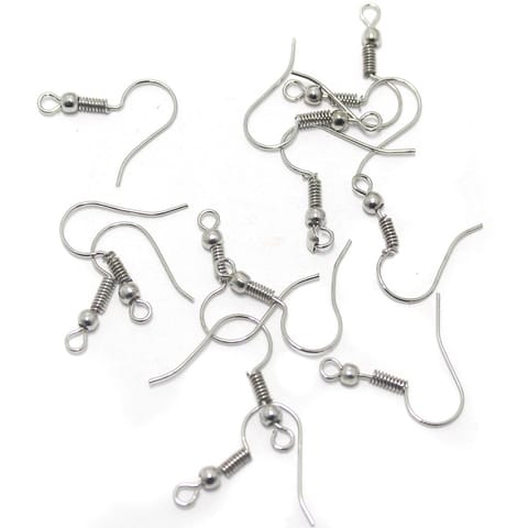 25 Pairs, 20mm Brass Silver Finish Earring Hooks