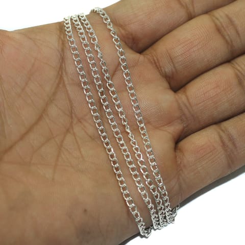 5 Mtrs, 3x2mm Silver Plated Metal Chain