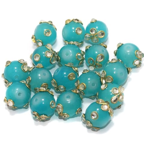 Glass Kundan Beads Round 12mm Turquoise