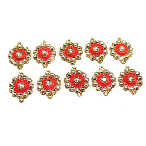 10 Pcs Gold Plated Kundan Connector, Size 26x20 mm