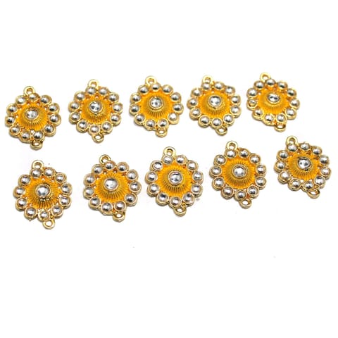 10 Pcs Gold Plated Kundan Connector, Size 26x20 mm
