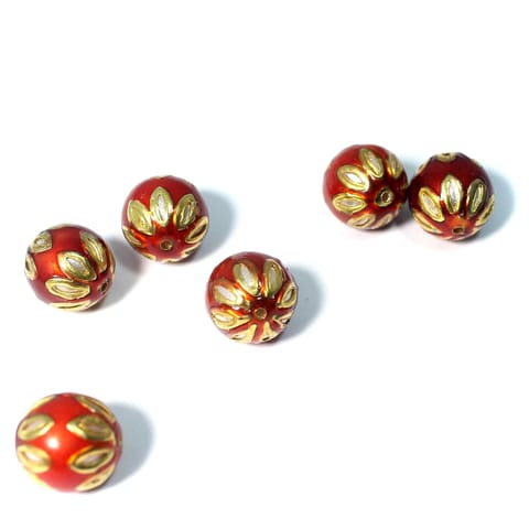 10 Meenakari Round Beads Red & Orange 13mm