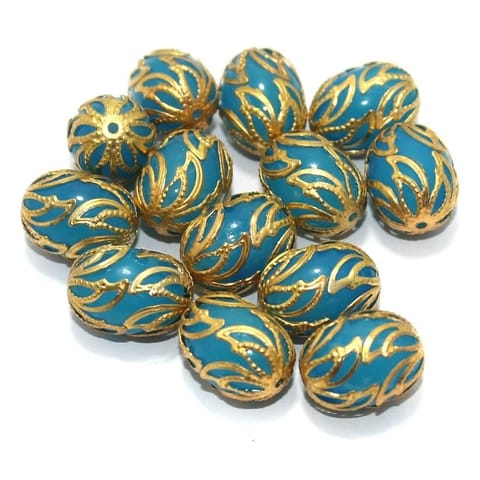 Meenakari Oval Beads 17x13mm Turquoise