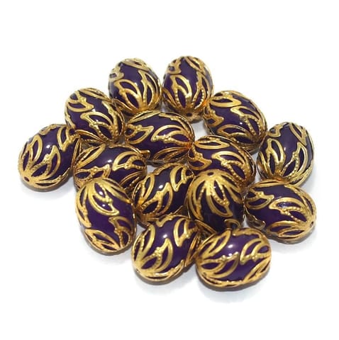 Meenakari Oval Beads 17x13mm Purple