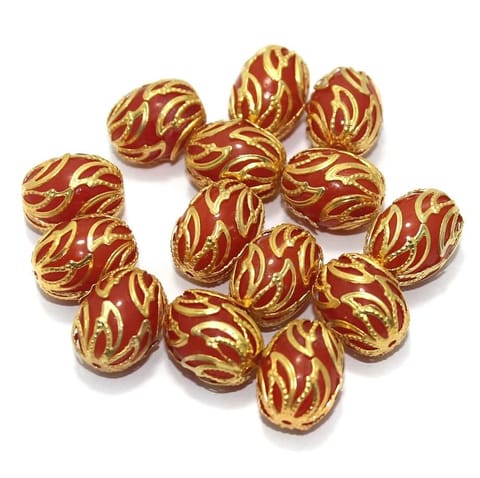 Meenakari Oval Beads 17x13mm Orange