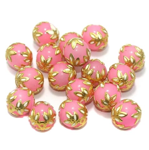 Meenakari Round Beads 12mm Pink