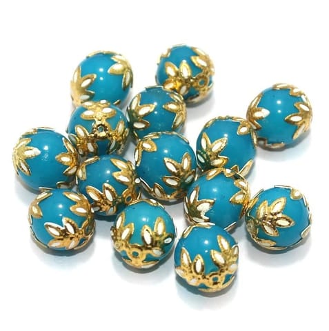 Meenakari Round Beads 12mm Turquoise