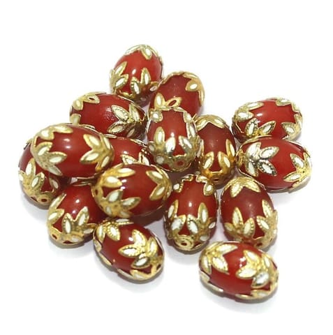 Meenakari Oval Beads 15x10mm Orange