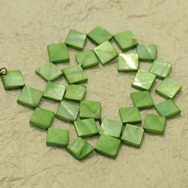10mm Square Shell Beads Parrot Green 1 String