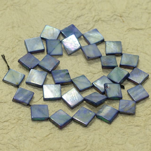 10mm Square Shell Beads Blue 1 String