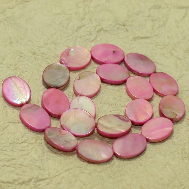 19x13mm Flat Oval Shell Beads Hot Pink 1 String