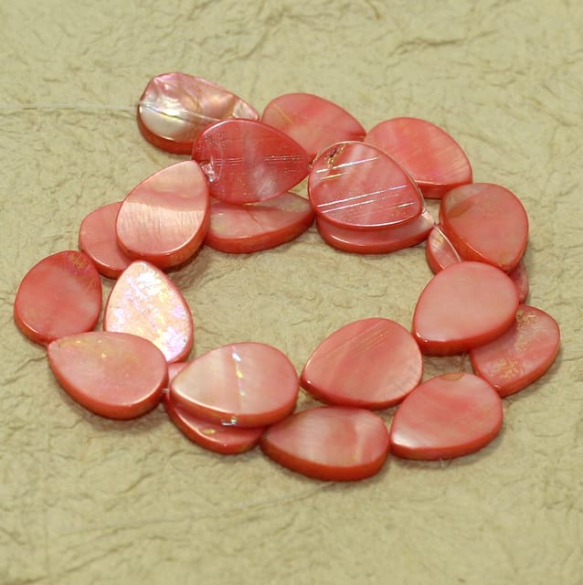 19x13mm Flat Drop Shell Beads Pink 1 String