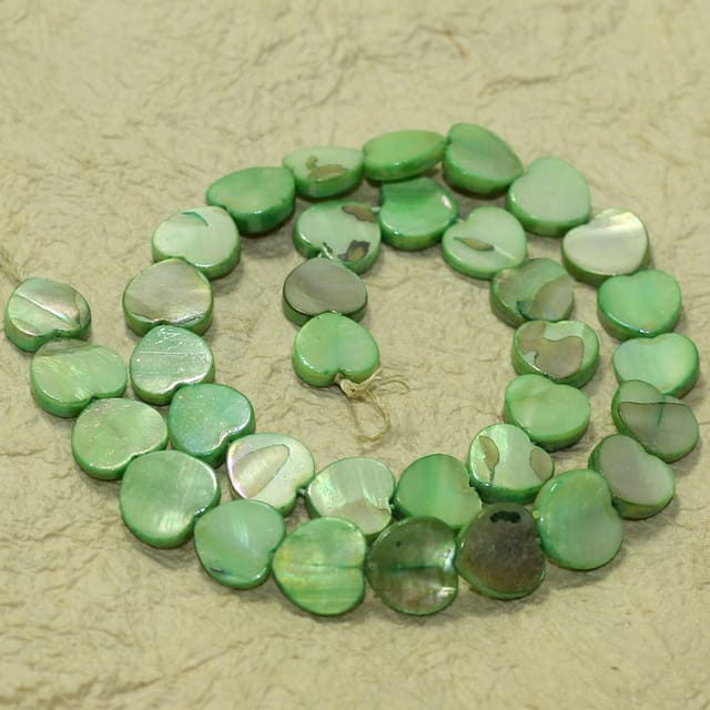 12mm Heart Shell Beads Parrot Green 1 String