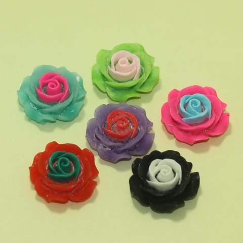24 Pcs Assorted Colors Acrylic Flower Beads 0.75 Inch