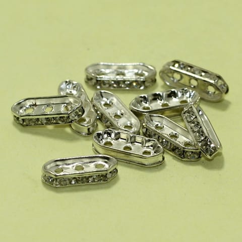 50 Pcs Rhine Stone 3 Strands Connector Silver 17x6mm
