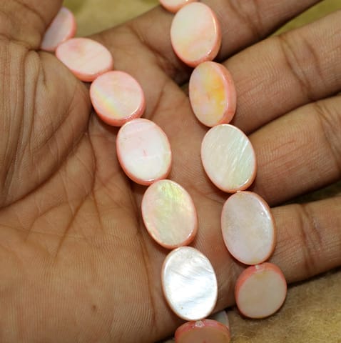 19x13mm Flat Oval Shell Beads Light Pink 1 String