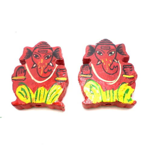 10 Pcs, Wooden Colored Lord Ganesha Beads