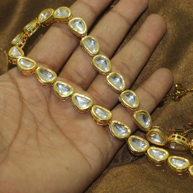 15 Pcs, 13mm Golden Meenakari Kundan Kadi Chain