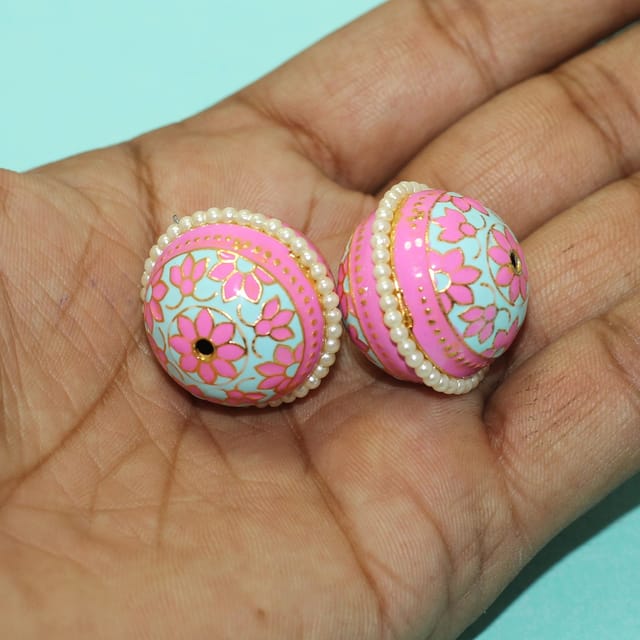 2 Pcs, 23mm Meenakari Round Beads