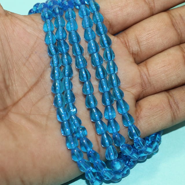 5 Strings 7x6mm Plain Drop Glass Beads Blue