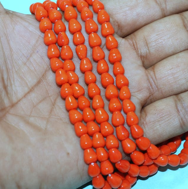 5 Strings 7x6mm Plain Drop Glass Beads Orange