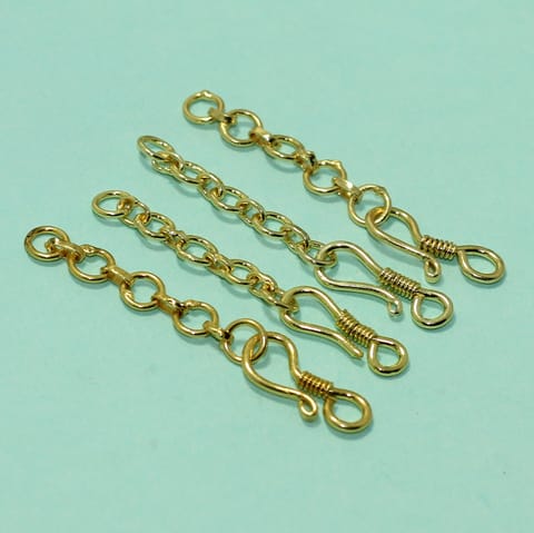 10 Pcs, 2.25 Inch Golden Brass Extender Chain With Hooks