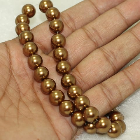 1 Strand, 10mm Brown Faux Round pearl Beads