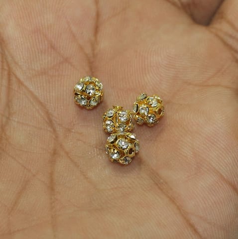 50 Pcs, 6mm Golden Round Rhine Stone Beads