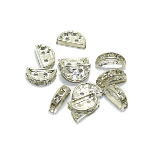 50 Pcs, 13x7mm Silver 2 Hole Rhine Stone Spacers Beads